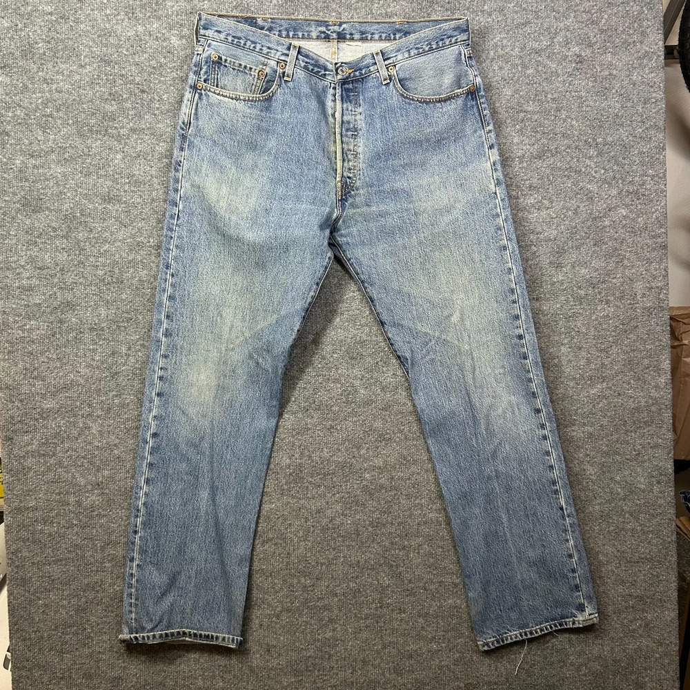 Levi's 501 Straight Jeans Men's Blue Denim Pockets Classic Button Fly - 38X32